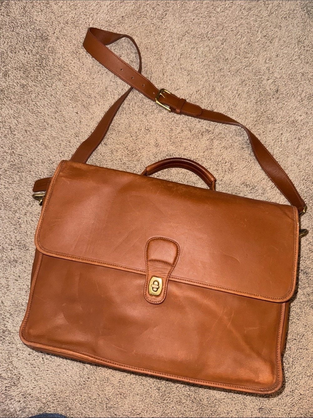 Coach Classic Brown Leather Messenger Bag with Shoulder Strap